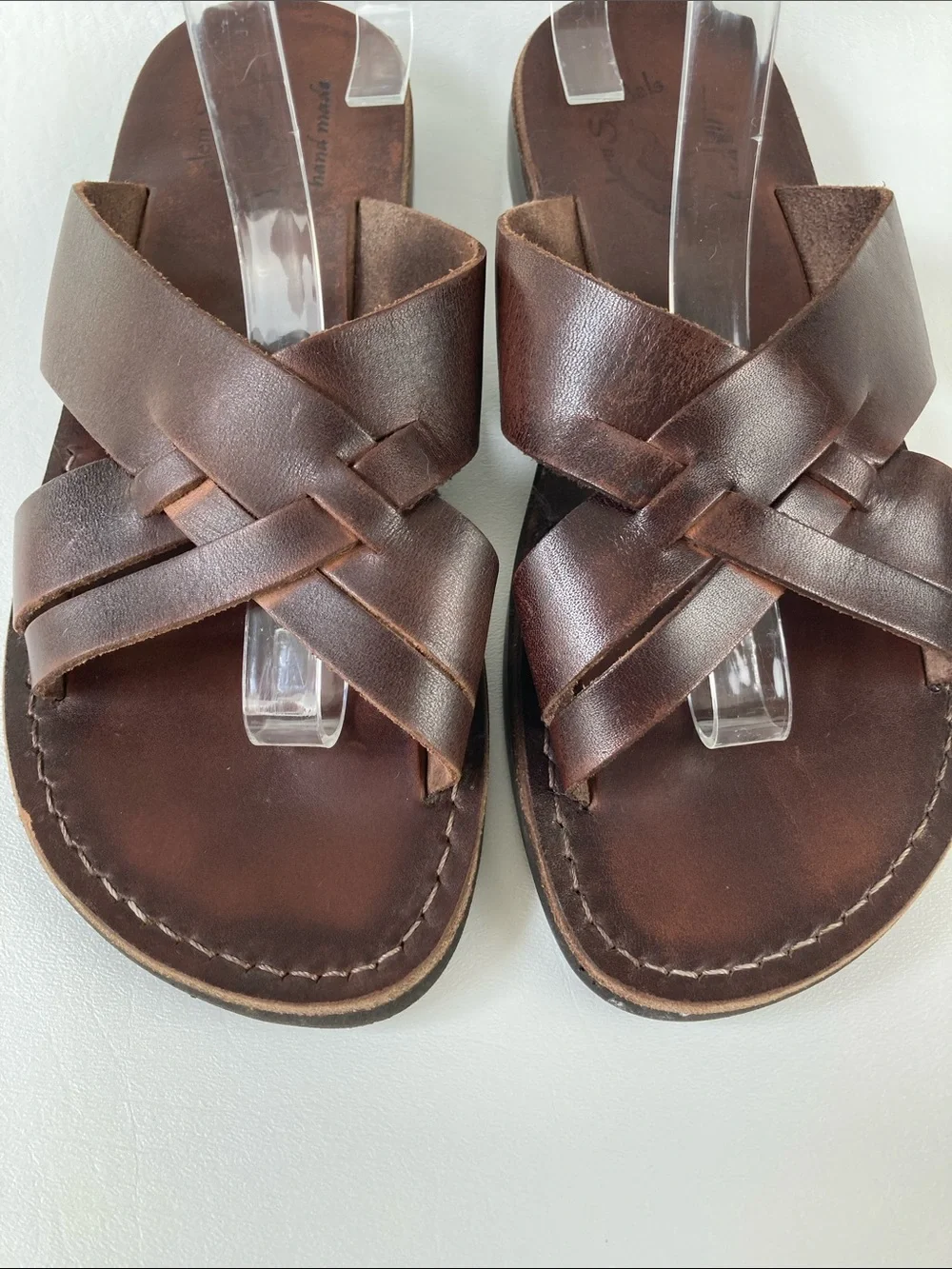 Jerusalem Sandals Men's Brown Leather Cross-Strap Sandals, Size EU44 / 11